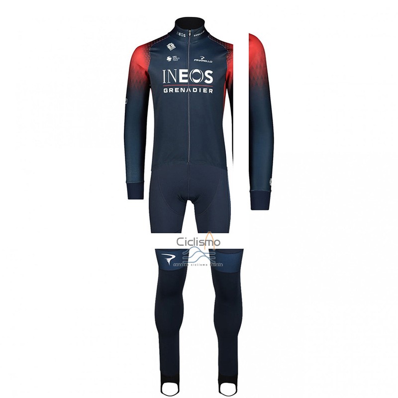 Ineos Grenadiers Ropa Ciclismo Culotte Largo 2023 Mangas Largas Negro Rojo